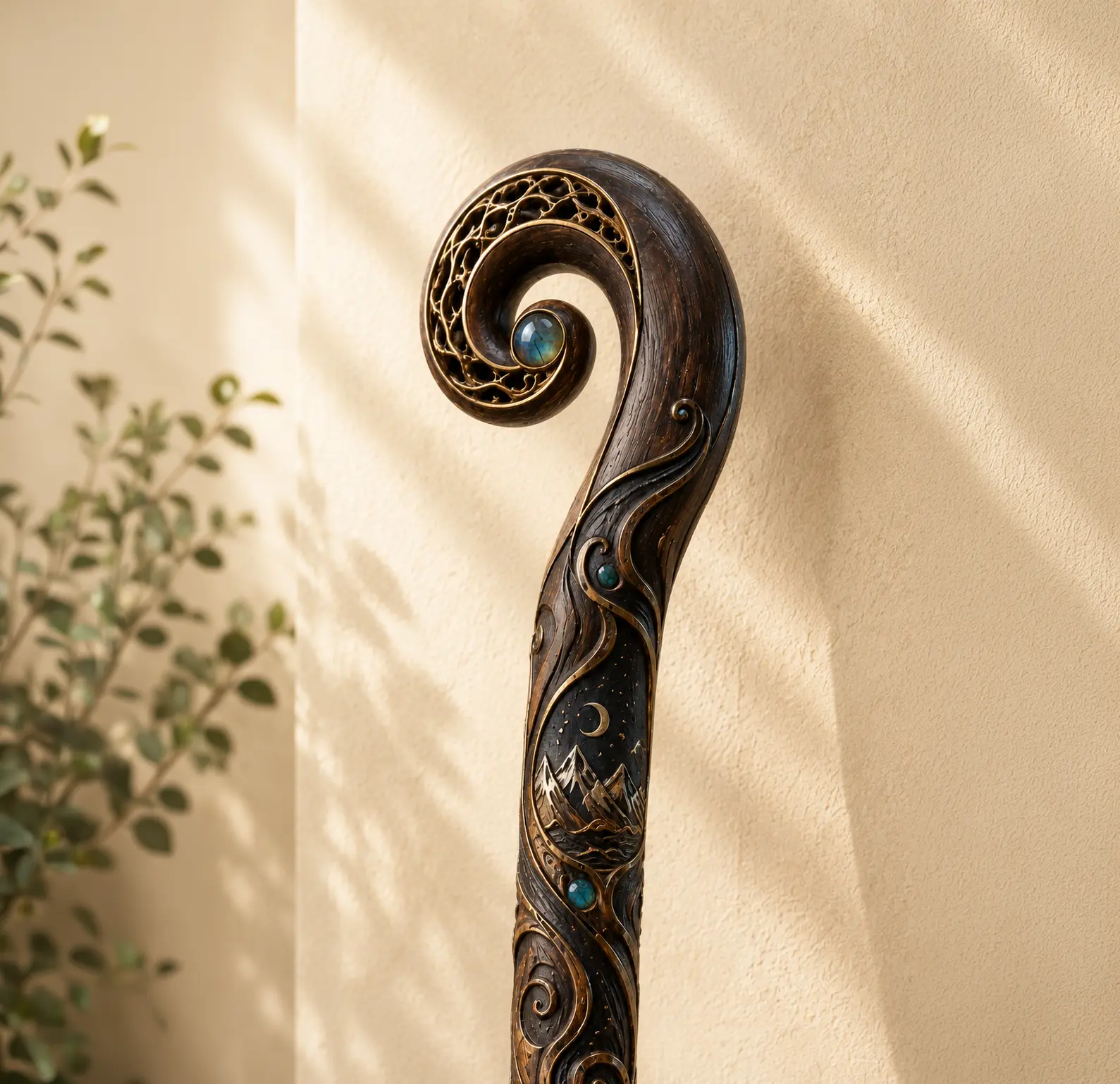 Hand-carved Horizon Walking Stick with spiral handle