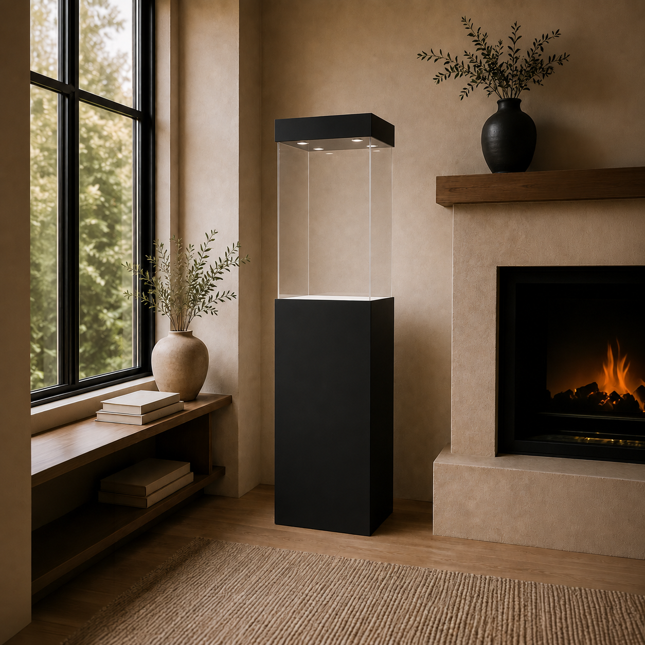 Black satin laminate display case pedestal