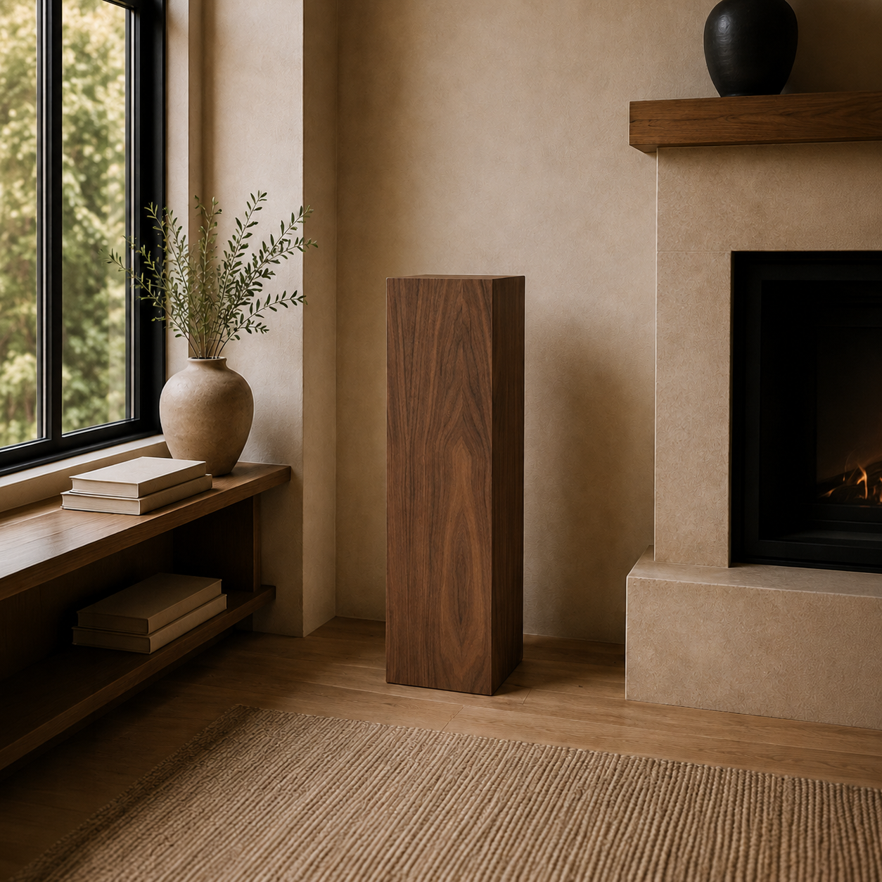Walnut Tribute Pillar in a warm living room