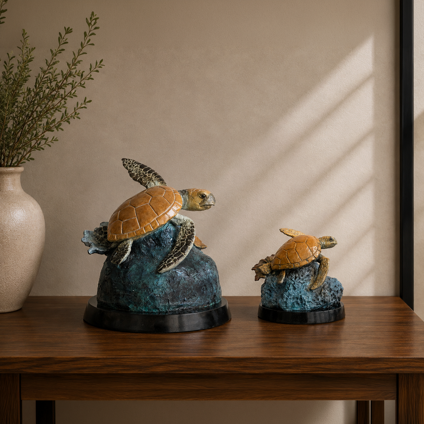 Freedom bronze sea turtle sculptures, full-size and keepsake